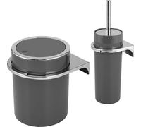 bremermann Set de salle de bain 2 pièces SAVONA, seau à cosmétique 5,5 litres et garniture WC avec support mural, rond gris