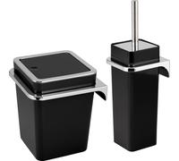 bremermann Set de salle de bain 2 pièces SAVONA, seau à cosmétique 6 litres et garniture WC avec support mural, carré noir
