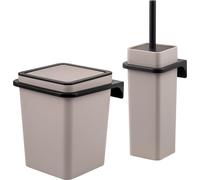 bremermann Set de salle de bain 2 pièces SAVONA Softtouch incl. support mural, seau à cosmétique et porte-brosse WC, carré - taupe