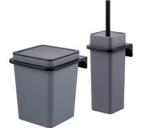 bremermann Set de salle de bain 2 pièces SAVONA Softtouch incl. support mural, seau à cosmétique et porte-brosse WC, carré - gris