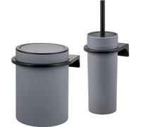 bremermann Set de salle de bain 2 pièces SAVONA Softtouch incl. support mural, seau à cosmétique et porte-brosse WC, rond - gris
