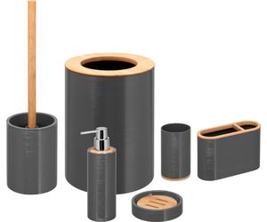 bremermann Set de salle de bain 6 pièces SEGNO avec brosse WC Distributeur de savon Seau à savon Porte-brosse Gobelet, gris