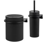 bremermann Set de Salle de Bain Rond de 2 pièces Savona avec Surface caoutchoutée Softtouch, y Compris Support Mural à Coller ou à percer, 5,5 litres et Garniture WC en Plastique (Noir)