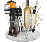 Brendo Rafraîchisseur de Vin 4-en-1 Tige de Refroidissement en Acier Inoxydable I Rafraîchisseur de Bouteille 2 Longueurs + Bec Verseur + Décanteur + Bouchon de Bouteille I Fête Cadeau Femme Homme
