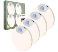 Brendz Veilleuse Detecteur de Movement Ronde, Rechargeable par USB-C, Magnétique, 4 pièces, Blanc Chaud 3000K, Variable, Lampe LED Rechargeable, Lumiere LED, Lampe Placard