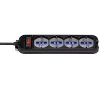 Brennenstuhl 1150739314 Prise multiple avec interrupteur de sécurité et câble pour prises électriques, 3500 W, 230 V, noir, 29 cm - 3 m