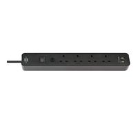 Brennenstuhl 1153243006 Ecolor 4 Voie Noir Saso Rallonge W/USB 3M