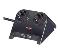 Brennenstuhl Multiprise de bureau 1153500222 – 2 prises, 2 ports USB – Noir