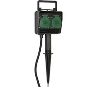 Brennenstuhl 1154430 Prise de Jardin avec Piquet de Terre IP44 2 Prises, Noir/Vert, 1,4m