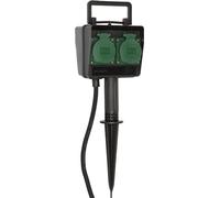 Brennenstuhl Prise de jardin 1154440 – 4 prises IP44 avec piquet de terre 1,4 m Noir/Vert
