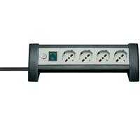 Brennenstuhl 1156255414 Série Premium Office Line Multiprise de Table, 4 Prises Italiennes 10/16 Schuko, Interrupteur Lumineux Couleur Argent