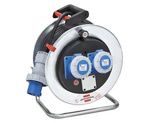 Brennenstuhl 1192796 Enrouleur de câble 33 m série gARANT SK en Acier galvanisé antirouille, fiche et 2 Prises CEE 3 pôles 230 V/16 A étanches IP67, diamètre 32 cm poignée Ergonomique
