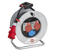 Brennenstuhl 1194766 Enrouleur de câble 25 m série Garant SK CEE en acier galvanisé antirouille, fiche CEE 5 pôles 400V/16A, 1 prise Schuko, 2 prises CEE 5 pôles 400V/16A, couvercles prises