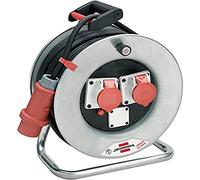 Brennenstuhl 1194795 Enrouleur de câble 25 m série Garant SK CEE en acier galvanisé antirouille, fiche CEE 4 pôles 400V/16A, 2 prises CEE 4 pôles 400V/16A, couvercles prises autofermées, diamètre 32 cm