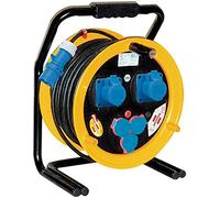 Brennenstuhl 1319026 Enrouleur de câble industriel 50 M BRobuste Cee 2, câble de chantier, fiche CEe 3 pôles 230 V, prises auto-fermées (3 Schuko + 2 Cee 3 pôles) Ip44, Jaune