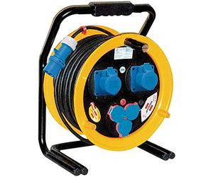 Brennenstuhl 1319026 Enrouleur de câble industriel 50 M BRobuste Cee 2, câble de chantier, fiche CEe 3 pôles 230 V, prises auto-fermées (3 Schuko + 2 Cee 3 pôles) Ip44, Jaune
