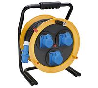 Brennenstuhl 1319036 Enrouleur de câble industriel 50 m BROBUSTA CEE 3, câble de chantier, prise CEE 3 pôles 230 V, prises autobloquantes (3 CEE 3 pôles) IP44