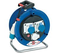 Brennenstuhl 1332806 Enrouleur de câble 50 M (câble de chantier) Poignée ergonomique, fiche Cee 3 pôles 230 V/16 A, 1 prise Schuko et 2 prises Cee 3 pôles 230 V/16 A auto-verrouillables