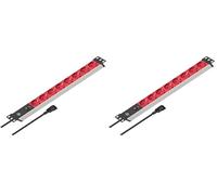 Brennenstuhl Alu-Line Bloc multiprise 8 Prises pour armoires électriques 19" avec disjoncteur Automatique 10 A et câble de 2 m Argenté/Rouge (Lot de 2)