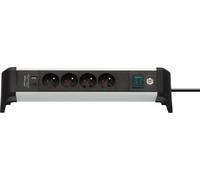 Brennenstuhl Alu-Office-Line Multiprise avec 4 Prises et USB C PD 30W et USB A 18W (Made in Germany, Multiprise idéale pour Le Bureau, câble de 1,8m, avec Interrupteur)