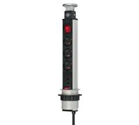 Brennenstuhl Multiprise Tower Power/Bloc multiprise avec USB (encastrable, diamètre de perçage 60mm, 3 Prises de Courant, 2 Ports USB, Interrupteur, 2m de câble H05VV-F) pour Plan de Travail