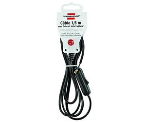 Brennenstuhl Cordon d'alimentation, Embouts, Interrupteur, 1,5m H03VVH2-F | Fiche Euro-type C 2P 6A, extrémité aux fils dénudés, interrupteur 2P 2,5A, usage intérieur, puissance sous 230V : 500W, noir