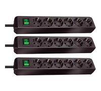 Brennenstuhl Eco-Line Lot de 3 multiprises 6 prises avec sécurité enfant, interrupteur et câble de 1,5 m Noir