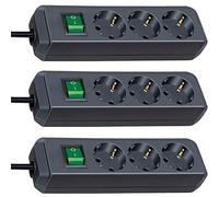 Brennenstuhl Eco-Line Lot de 3 multiprises à 3 prises avec sécurité enfant, interrupteur et câble de 5 m Noir