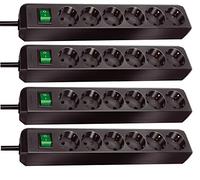 Brennenstuhl Eco-Line Lot de 4 multiprises 6 prises avec interrupteur et câble de 1,5 m - particulièrement économe en énergie - Noir