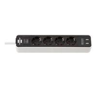 Brennenstuhl Multiprise Ecolor – 4 prises, 2 ports USB, interrupteur, câble 1,5 m – Blanc/Noir