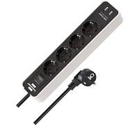 Brennenstuhl Multiprise Ecolor – 4 prises, 2 ports USB, interrupteur, câble 1,5 m – Blanc/Noir