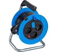 Brennenstuhl Enrouleur de câble Standard Baby S avec USB/Petit enrouleur électrique 3 prises de courant et 2 prises-chargeur USB (poignée, 10m H05VV-F, en intérieur, fabriqué en France) noir/bleu