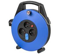 Brennenstuhl Enrouleur de câble Confort-Line CL-X avec USB/Petit enrouleur électrique 3 prises de courant et 2 prises-chargeur USB (10m H05VV-F, crochet, en intérieur, fabriqué en France) noir/bleu