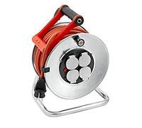 Brennenstuhl Professional Enrouleur de câble SILVER-S (4 prises avec clapets, flasques en acier, voyant de tension, poignée, clip, 25m H07RN-F, en extérieur), fabriqué en France