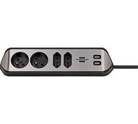Brennenstuhl Multiprise Estilo – 4 prises, surface acier inoxydable, USB – Argent/Noir