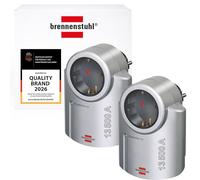 Brennenstuhl Lot de 2 adaptateurs Primera-Line avec Protection Contre Les | Adaptateur de protection contre la foudre pour appareils électriques, argenté/noir