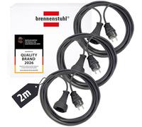 Brennenstuhl Lot de 3 rallonges en Plastique de qualité de 2 m | Rallonge pour intérieur avec fiche de contact de protection, noir