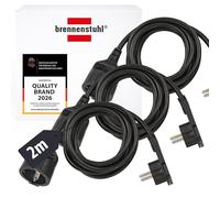 Brennenstuhl Lot de 3 rallonges en Plastique de qualité supérieure avec fiche Plate (rallonge Plate pour l'intérieur avec câble de 2 m) - Noir