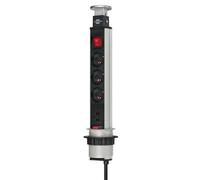 Brennenstuhl, multiprise 3x & 2 USB 2m avec interrupteur, noir / argenté