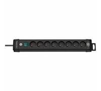 Brennenstuhl Multiprise Premium Plus 8 Prises avec Interrupteur (Bloc multiprises orientées à 45 degrés, Guide-câbles, Oeillets Porte-vis, 3m H05VV-F 3G1,5, fabriquée en France) Noire