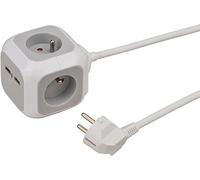 Brennenstuhl Multiprise Alea-Power Blanche, de Forme cubique, 4 Prises + 2 Prises USB, avec 1,4m de câble Gris & Blanc