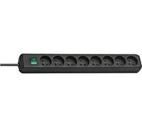 Brennenstuhl Multiprise Eco-Line 8 Prises avec Interrupteur (Bloc multiprises orientées à 45 degrés, Interrupteur à Voyant Lumineux, Crochet de Suspension Amovible, 3m de câble H05VV-F 3G1,5) Noire