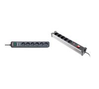 Brennenstuhl Multiprise ECO-Line Anthracite, 6 Prises, avec parasurtenseur et 1,4m de câble (13.500A) & Zenitech Bloc parafoudre 5X 16A avec Interrupteur Noir
