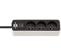 Brennenstuhl Multiprise Ecolor 3 Prises avec Interrupteur (Bloc multiprises orientées à 45 degrés, Surface polie, 1,5m de câble H05VV-F 3G1,0) Blanche/Noire