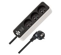 Brennenstuhl Multiprise Ecolor 3 Prises avec Interrupteur (Bloc multiprises orientées à 45 degrés, Surface polie, 1,5m de câble H05VV-F 3G1,0) Blanche/Noire