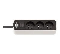 Brennenstuhl Multiprise Ecolor 3 Prises avec Interrupteur (Bloc multiprises orientées à 45 degrés, Surface polie, 1,5m de câble H05VV-F 3G1,0) Blanche/Noire