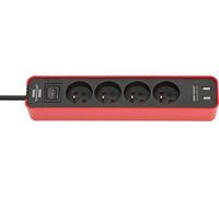 Brennenstuhl Multiprise Ecolor 4 Prises avec Interrupteur et 2 Ports USB (Bloc multiprises orientées à 45 degrés, Surface polie, 1,5m de câble H05VV-F 3G1,0) Rouge/Noire