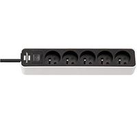 Brennenstuhl Multiprise Ecolor 5 Prises avec Interrupteur (Bloc multiprises orientées à 45 degrés, Surface polie, 1,5m de câble H05VV-F 3G1,0) Blanche/Noire
