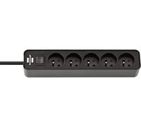 Brennenstuhl Multiprise Ecolor 5 Prises avec Interrupteur (Bloc multiprises orientées à 45 degrés, Surface polie, 1,5m de câble H05VV-F 3G1,0) Noire/Noire