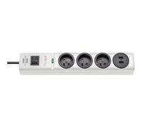 BRENNENSTUHL Multiprise electrique hugo! 3 prises avec 2 prises USB avec parasurtenseur-parafoudre cordon 2m - Blanc